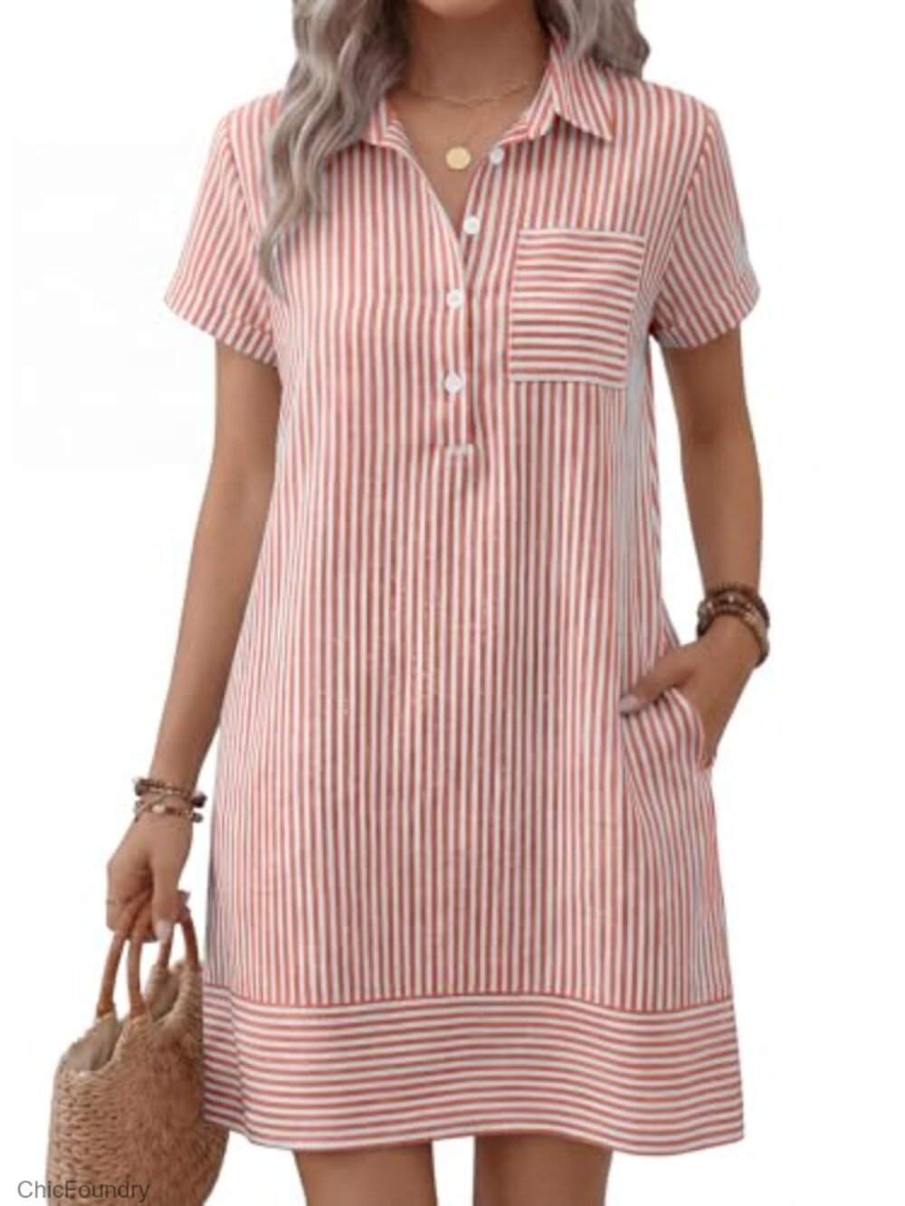 ANRABESS Women's Short Sleeve Button Down Shirt Dress Midi Casual Summer